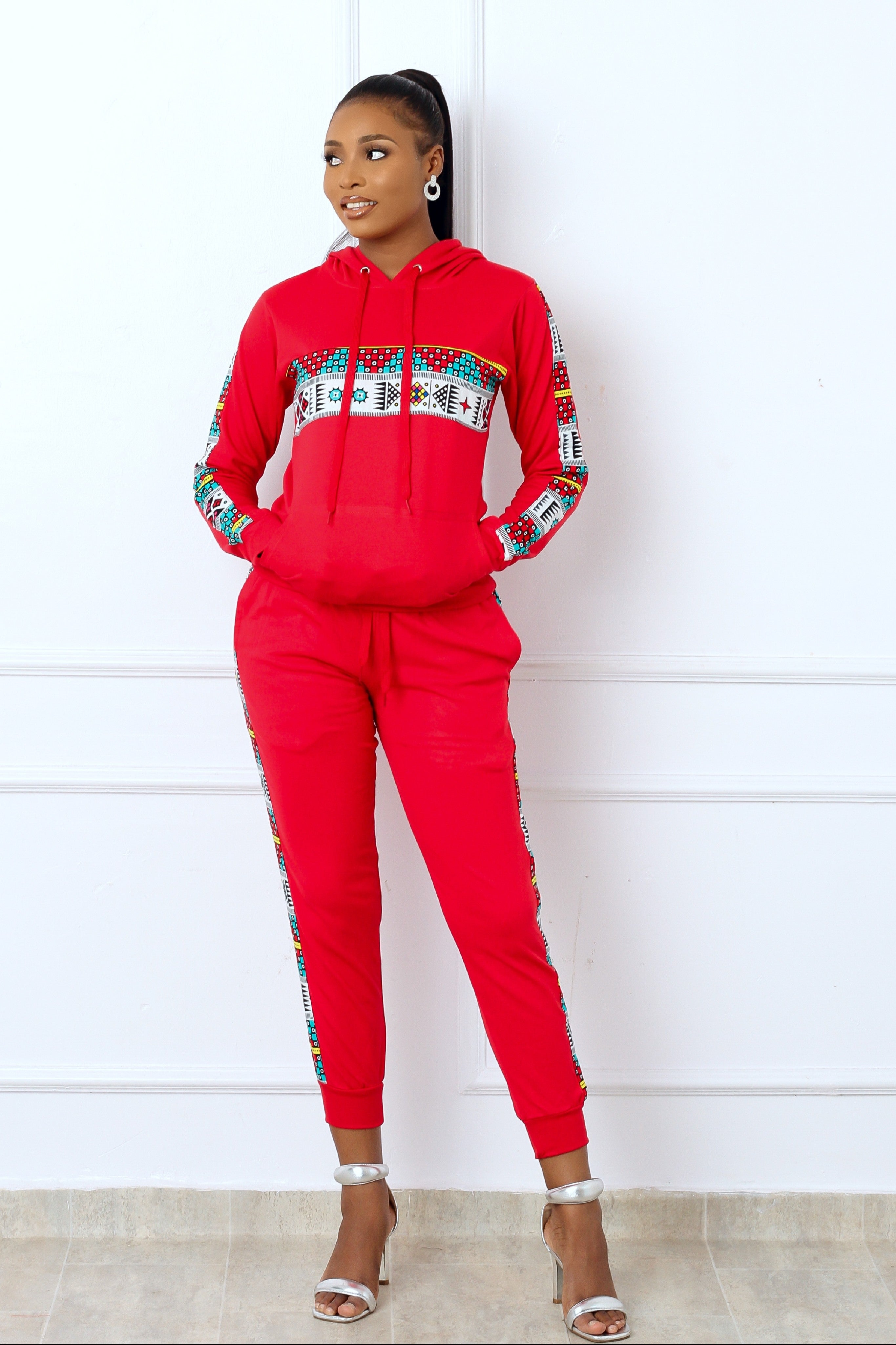 Nala African Print Jogger Set (Red) NIKI KAY
