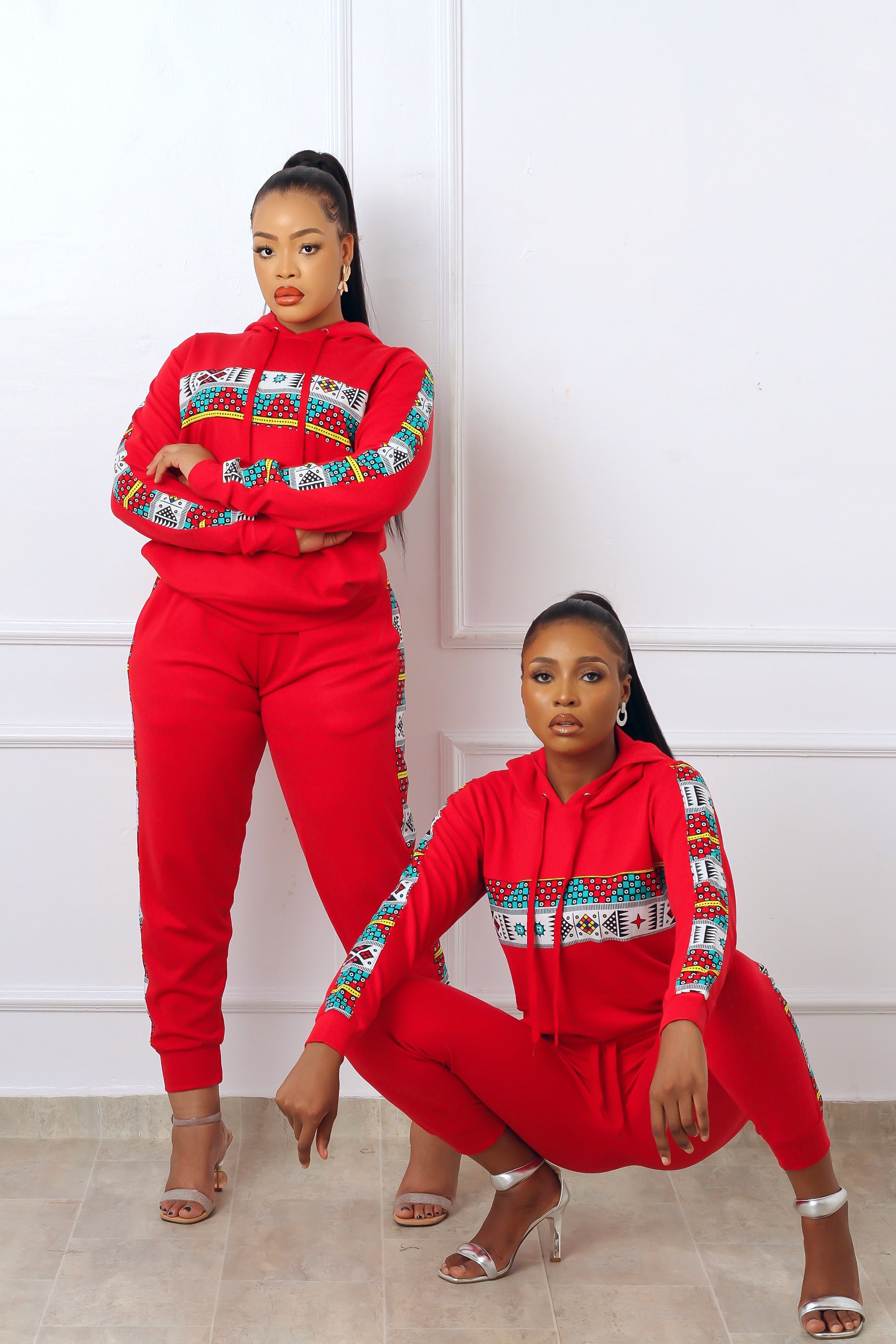 Nala African Print Jogger Set (Red) NIKI KAY