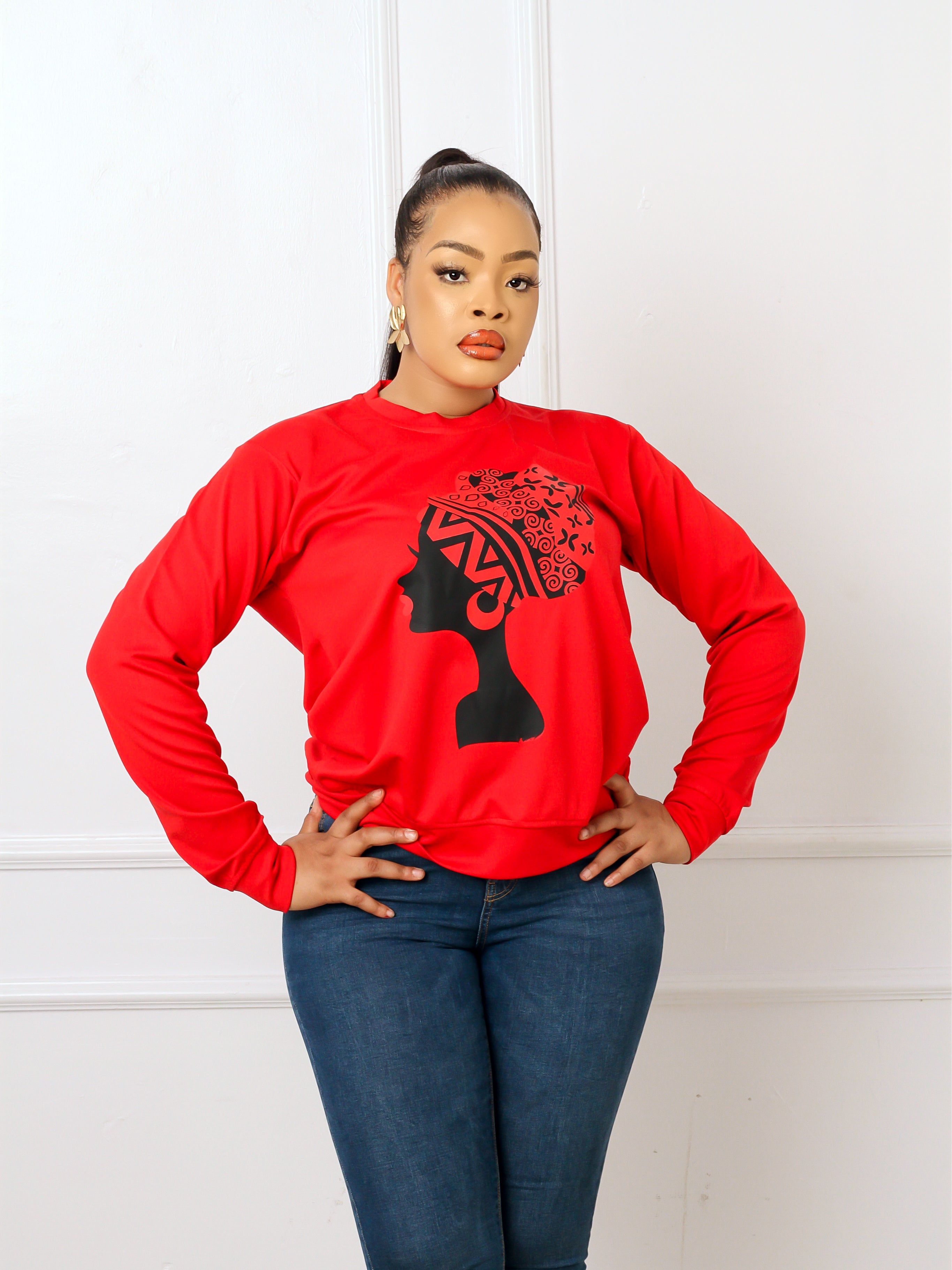 Yara African Queen Sweatshirt (Red) NIKI KAY
