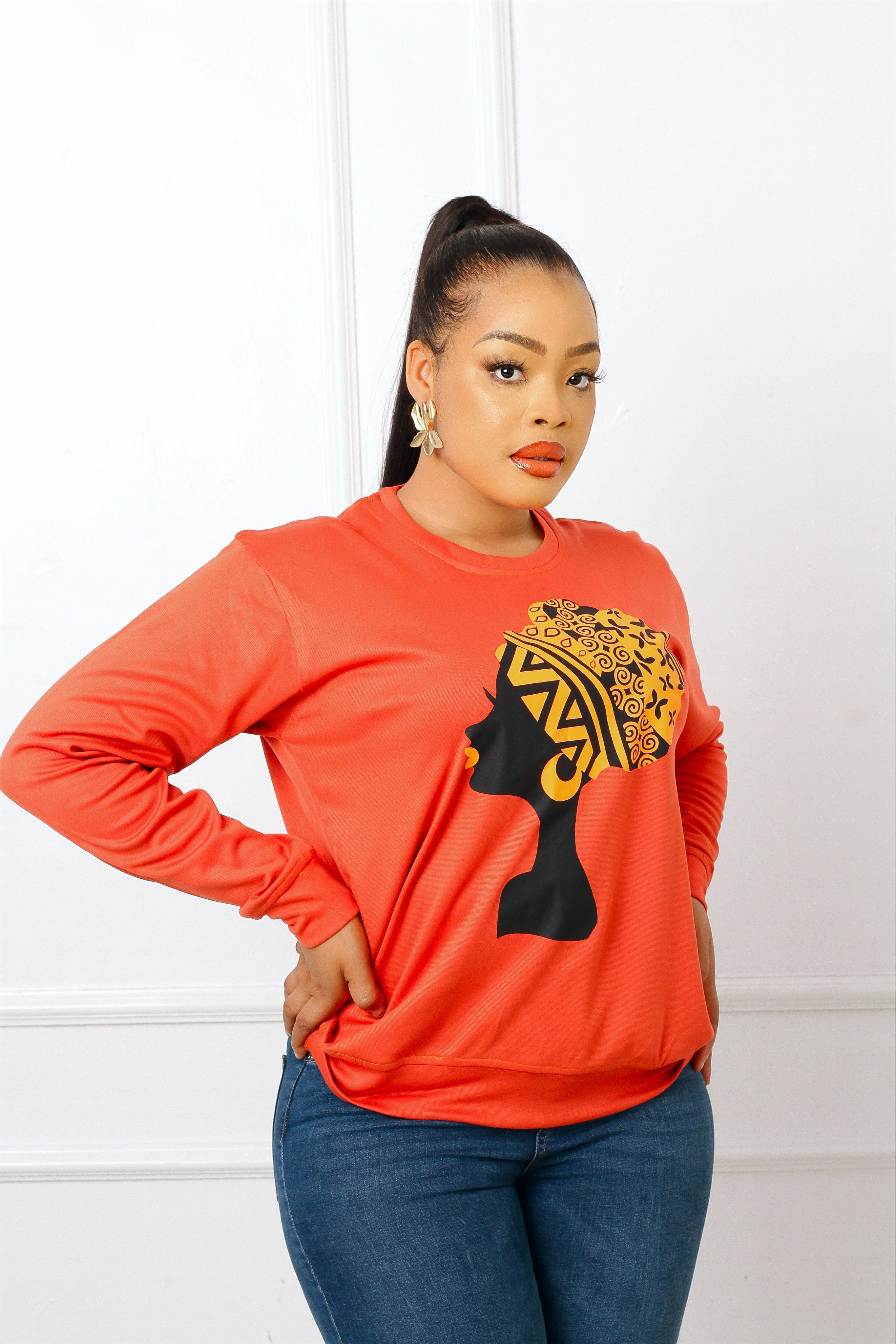 Yara African Queen Sweatshirt (Orange) NIKI KAY