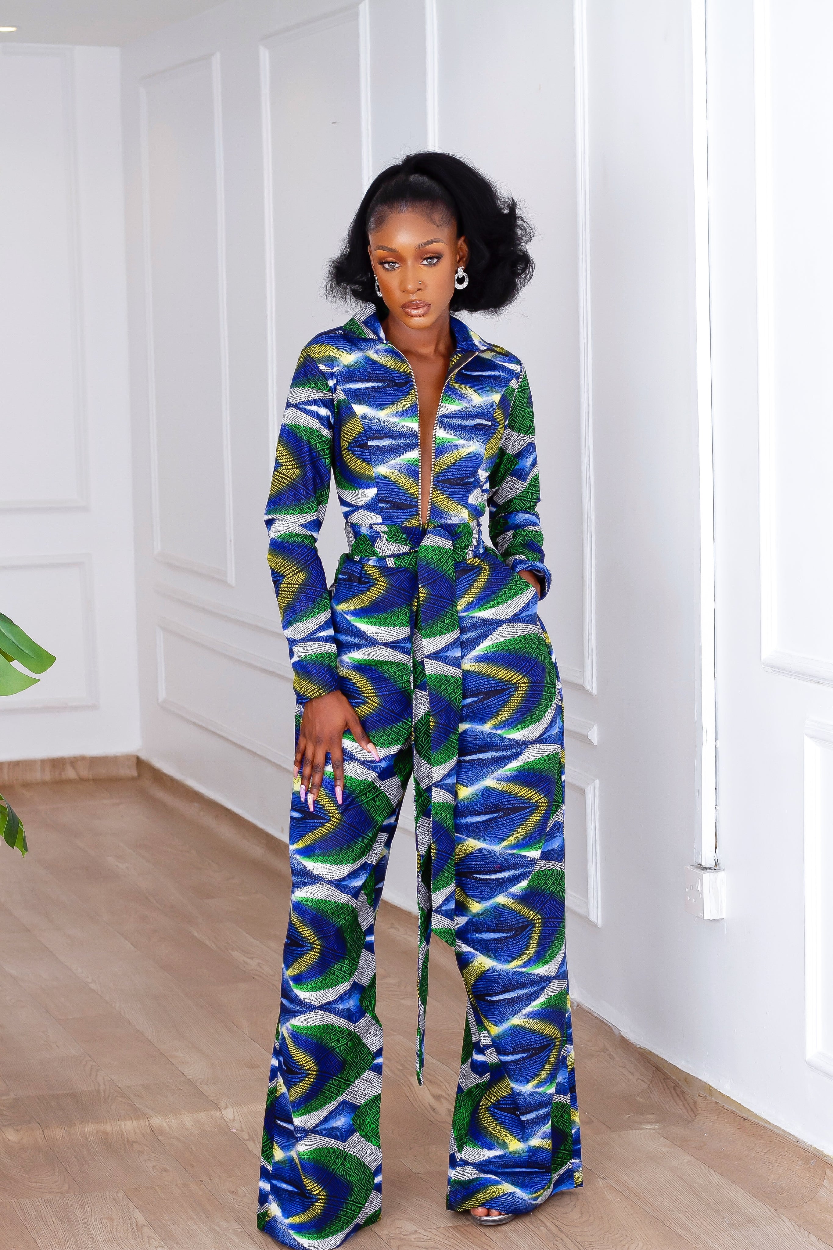 Taraji Zippered Jumpsuit (Blue) NIKI KAY