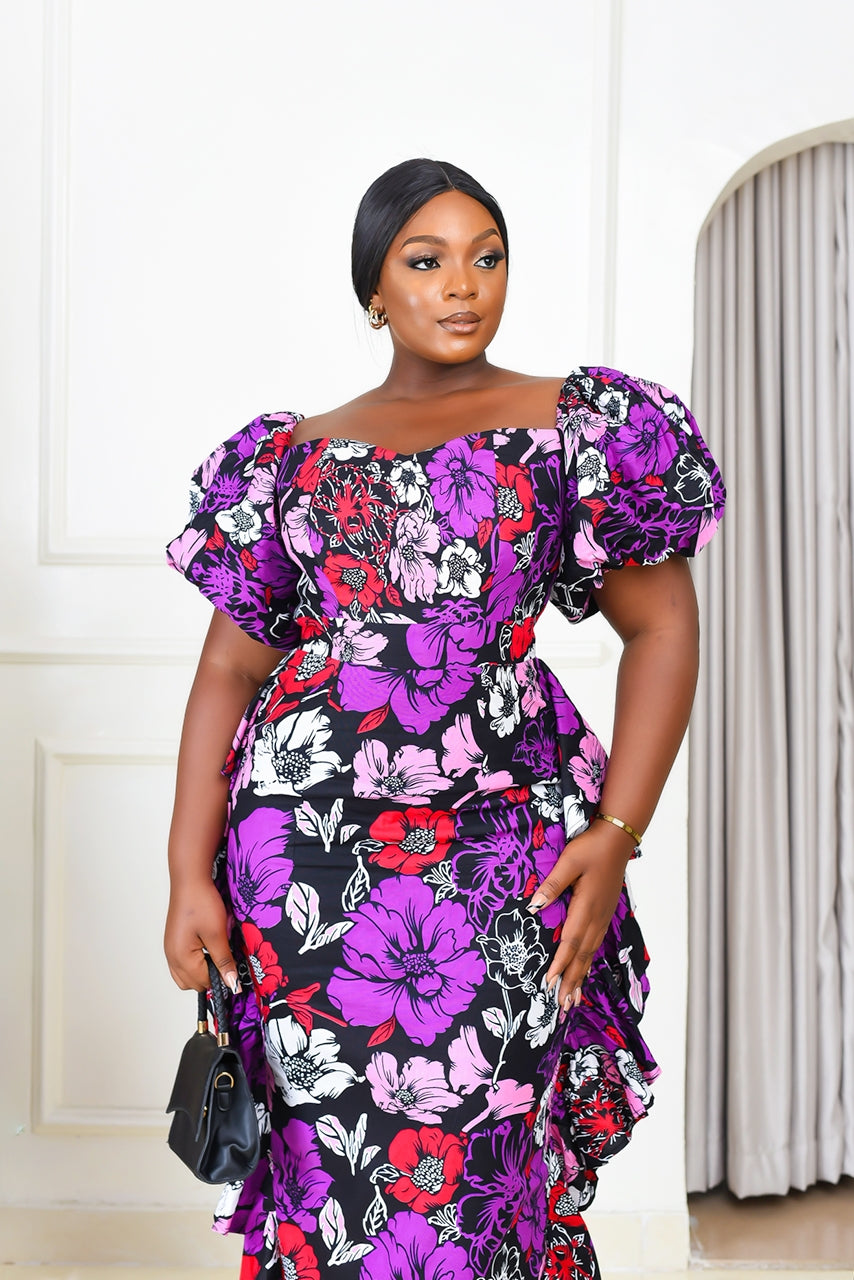 Lewa African Print Dress (Purple) NIKI KAY