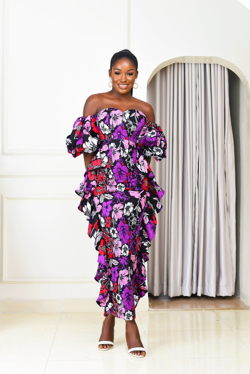 Lewa African Print Dress (Purple) NIKI KAY