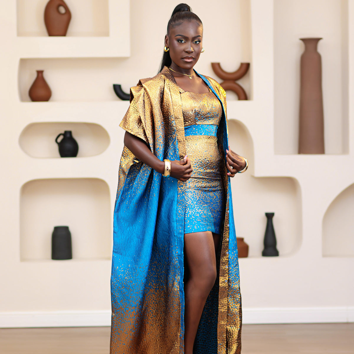 Ayaba Brocade Boubou Kimono Dress and Mini dress set by NIKI KAY Ayaba Brocade Boubou Kimono Dress and Mini dress set by NIKI KAY