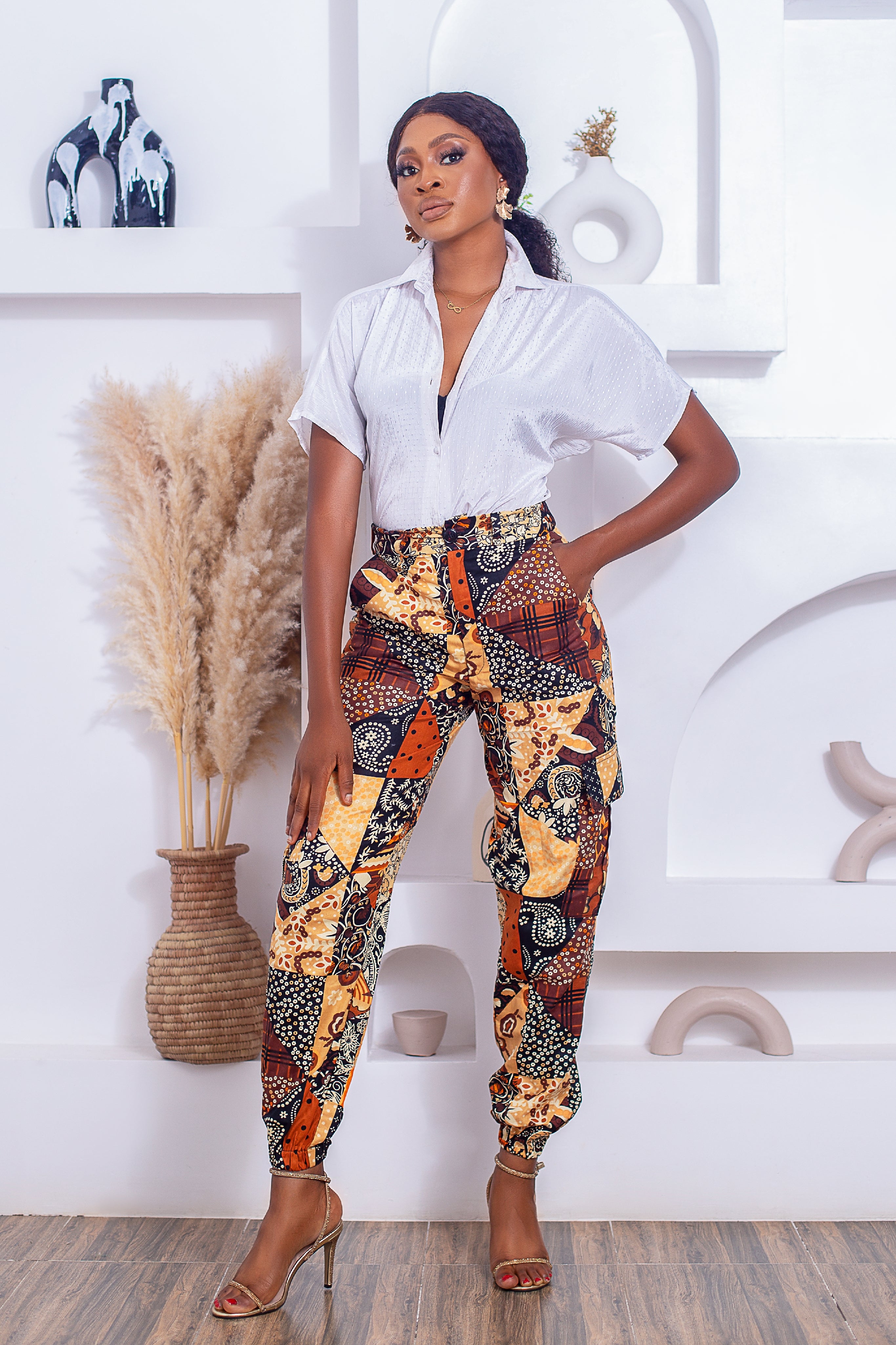 Ola African Print Cargo Pants (Brown)