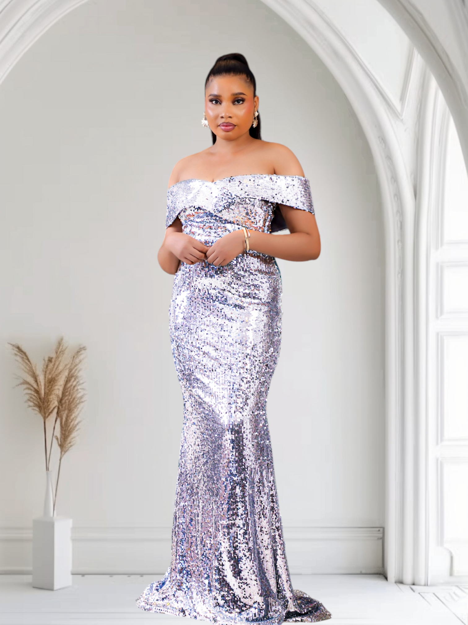 Audrey Sequin Mermaid Dress (Silver) NIKI KAY