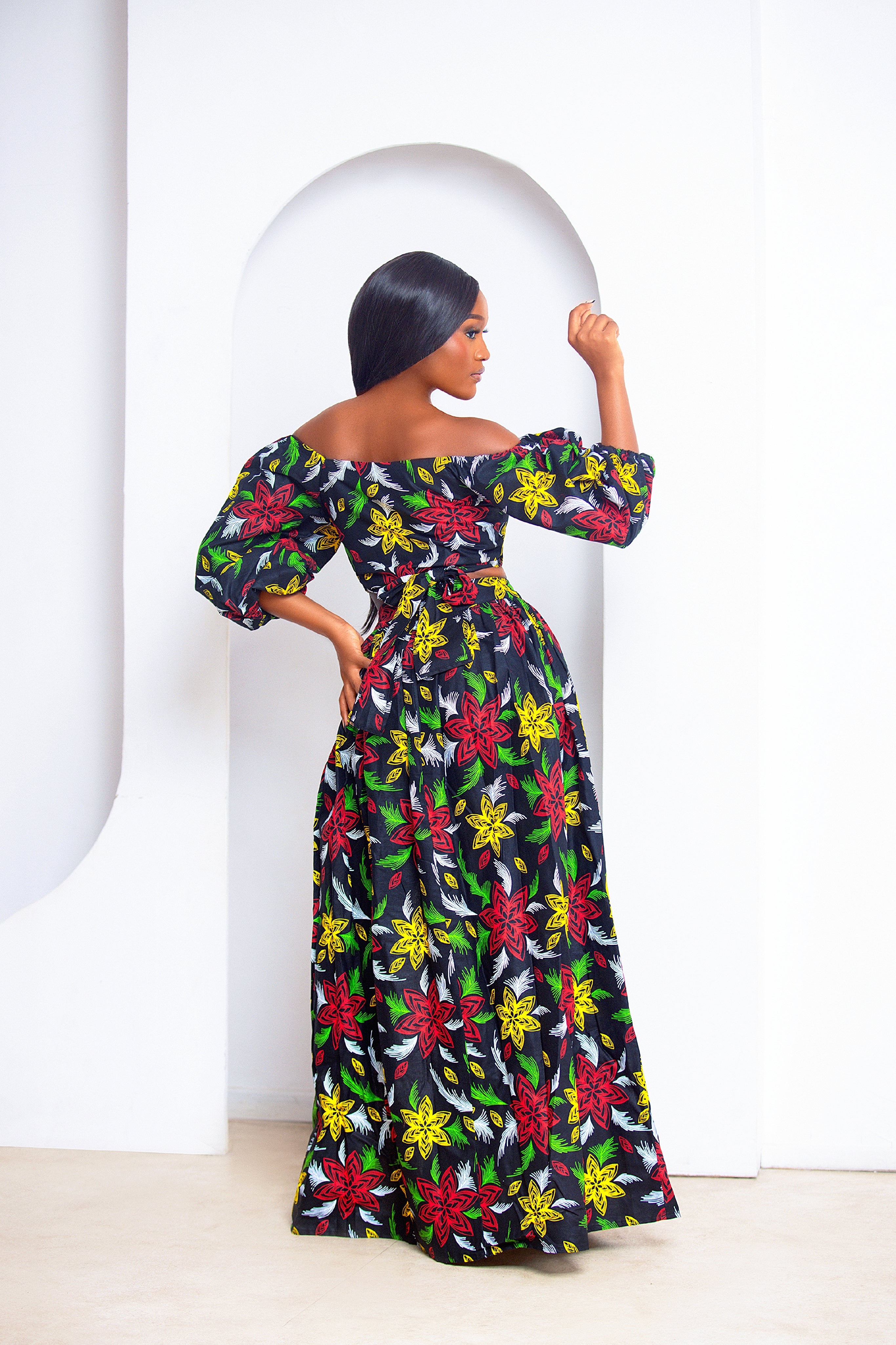 Fara African Print Top & Maxi Skirt Set (Multicolored)