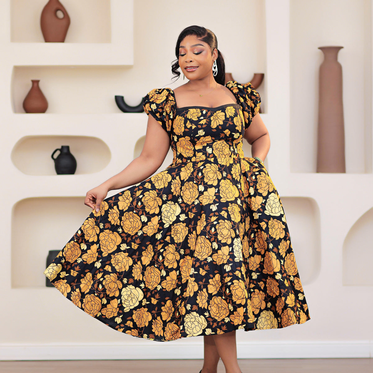 black and gold african print dress African Apparel Gold/Black African Print Dress