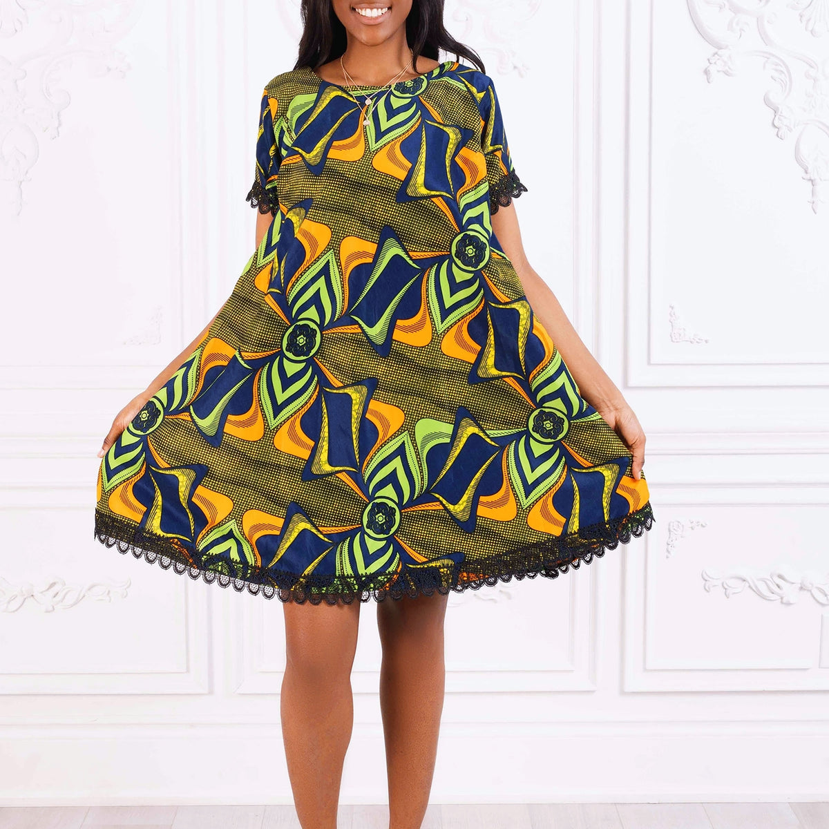 white christmas dresses Makena Shift African Print Ankara Dress UK 12 / US 8 / Yellow main image 1