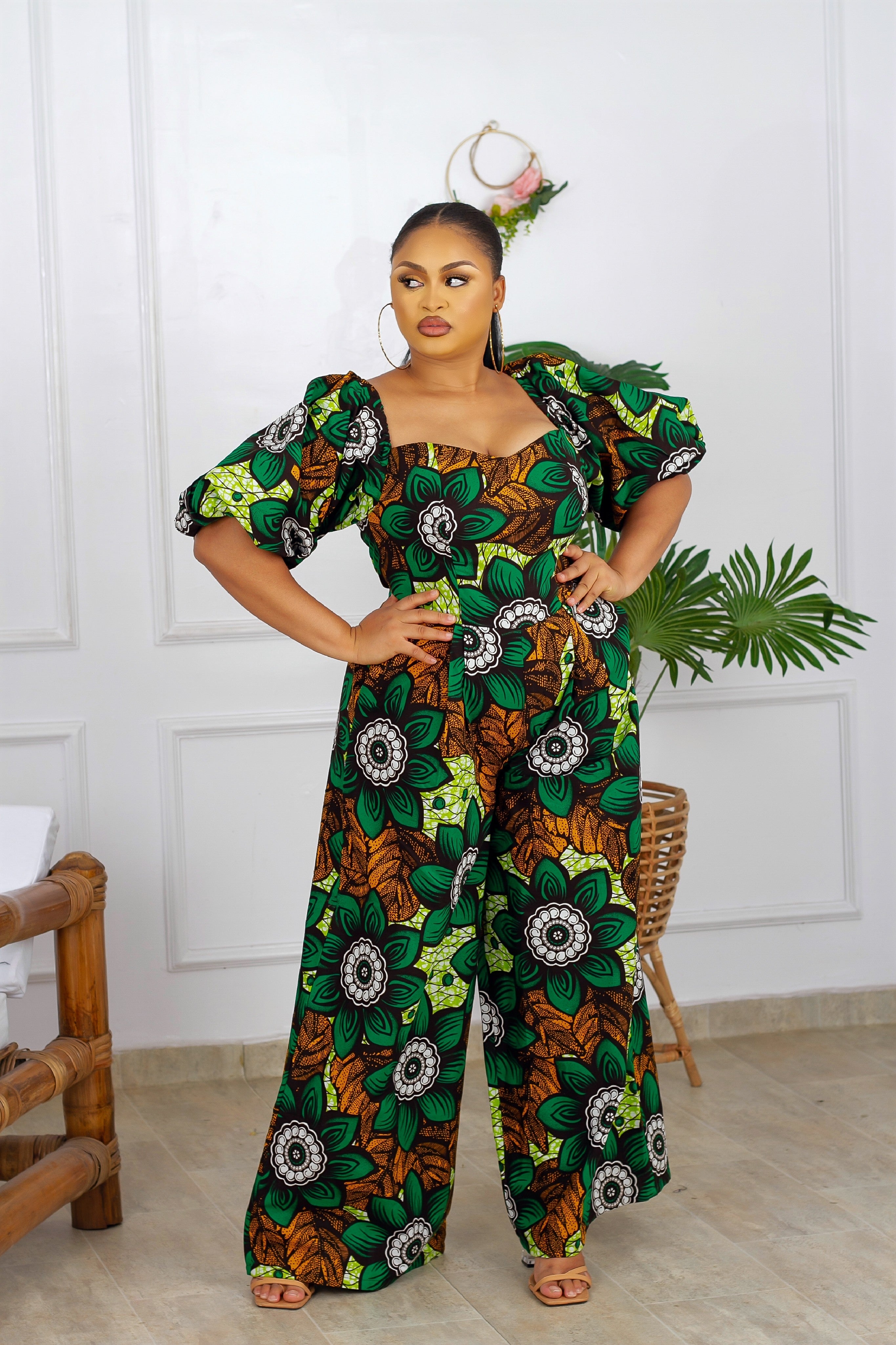 Dunni African Print Jumpsuit (Green)