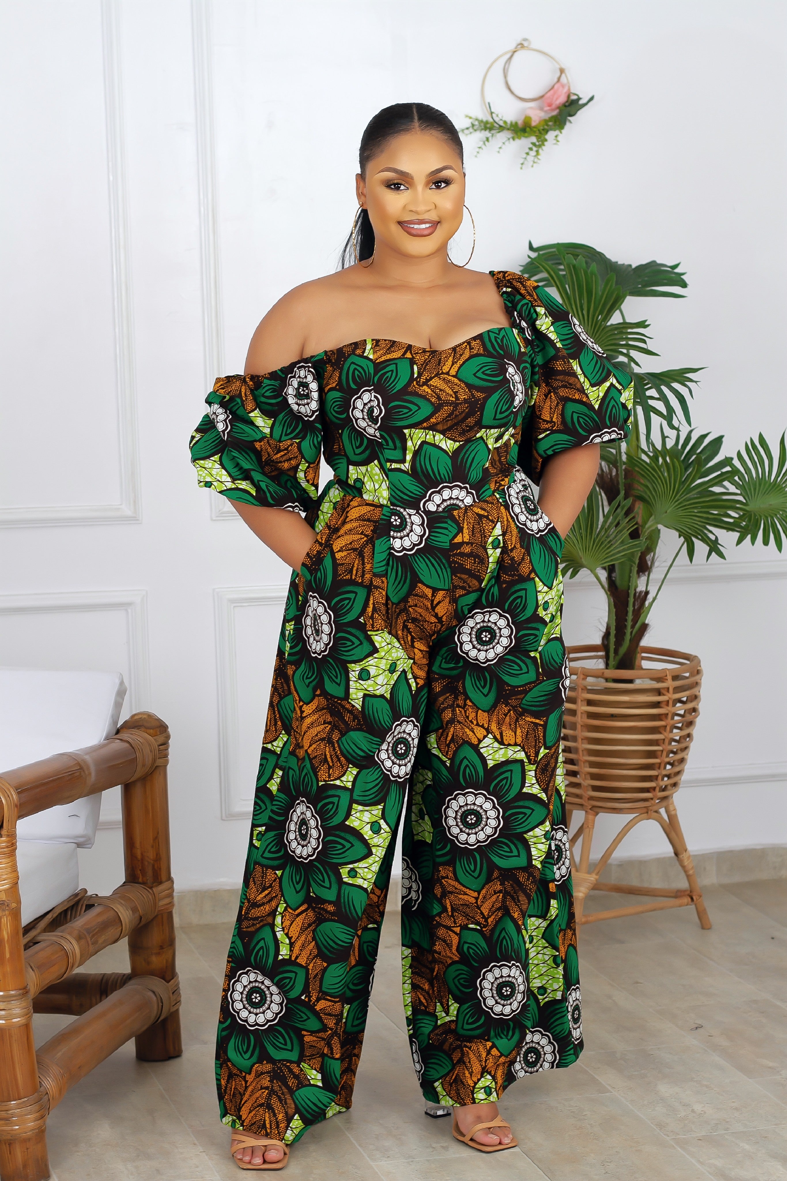 Dunni African Print Jumpsuit (Green)
