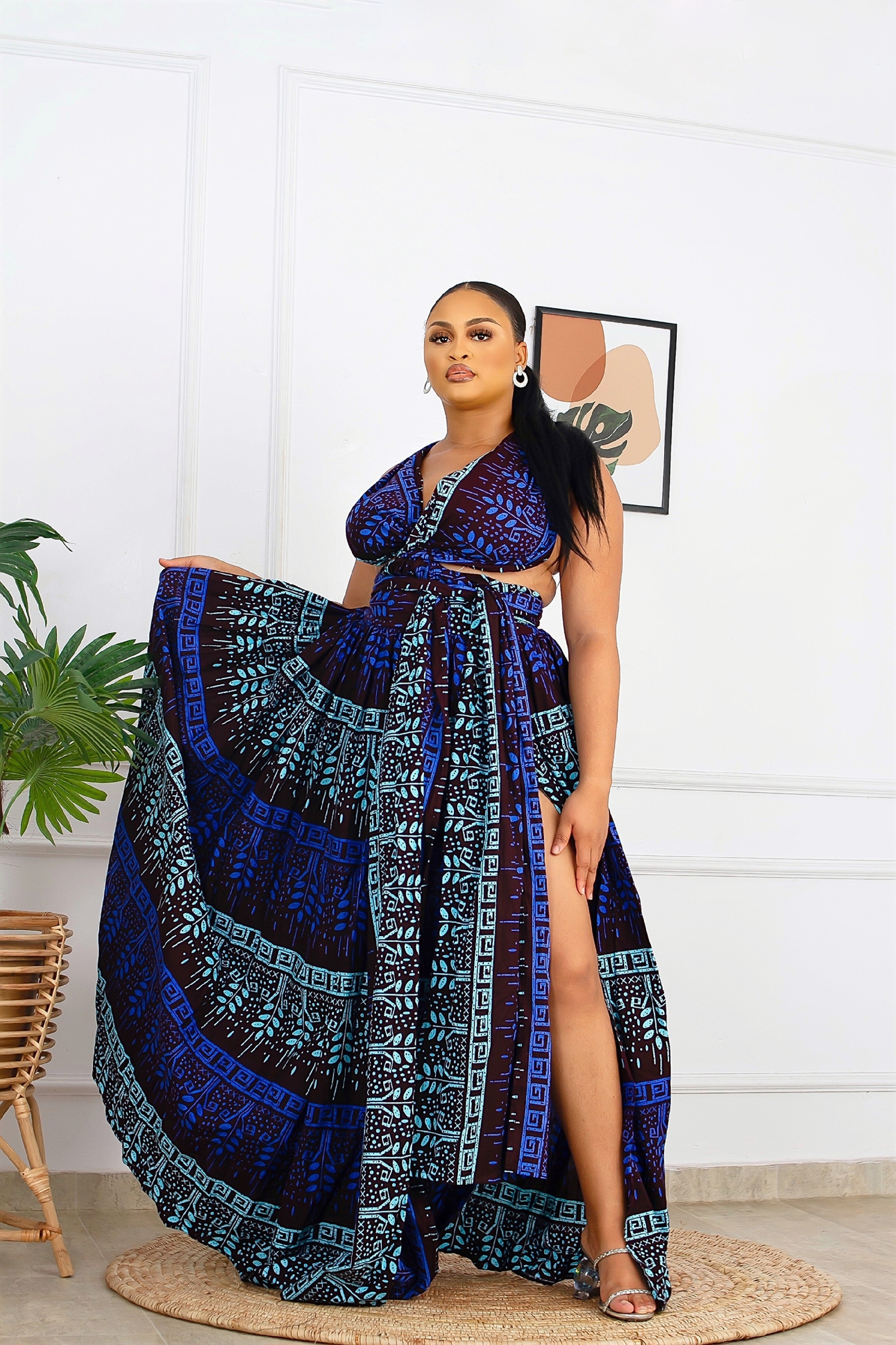 ESE AFRICAN PRINT MAXI INFINITY DRESS (BLUE)