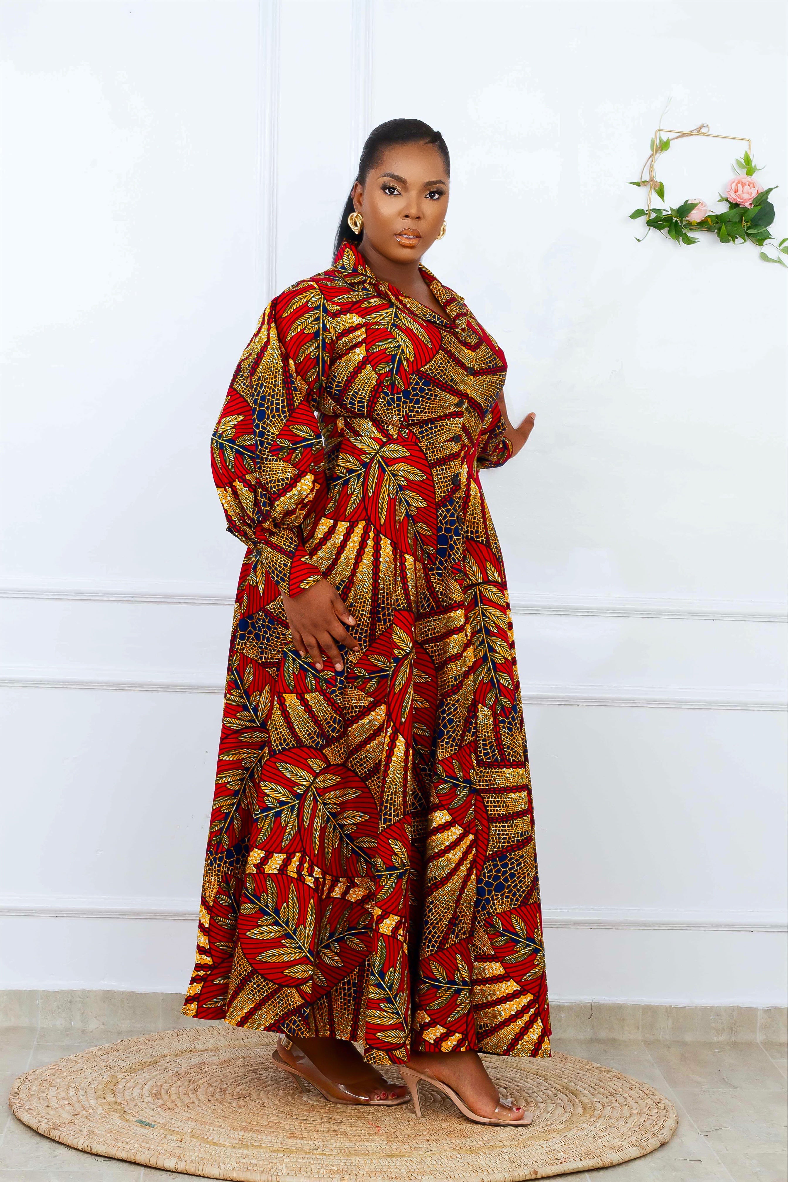 Feyi African Print Dress (Red)
