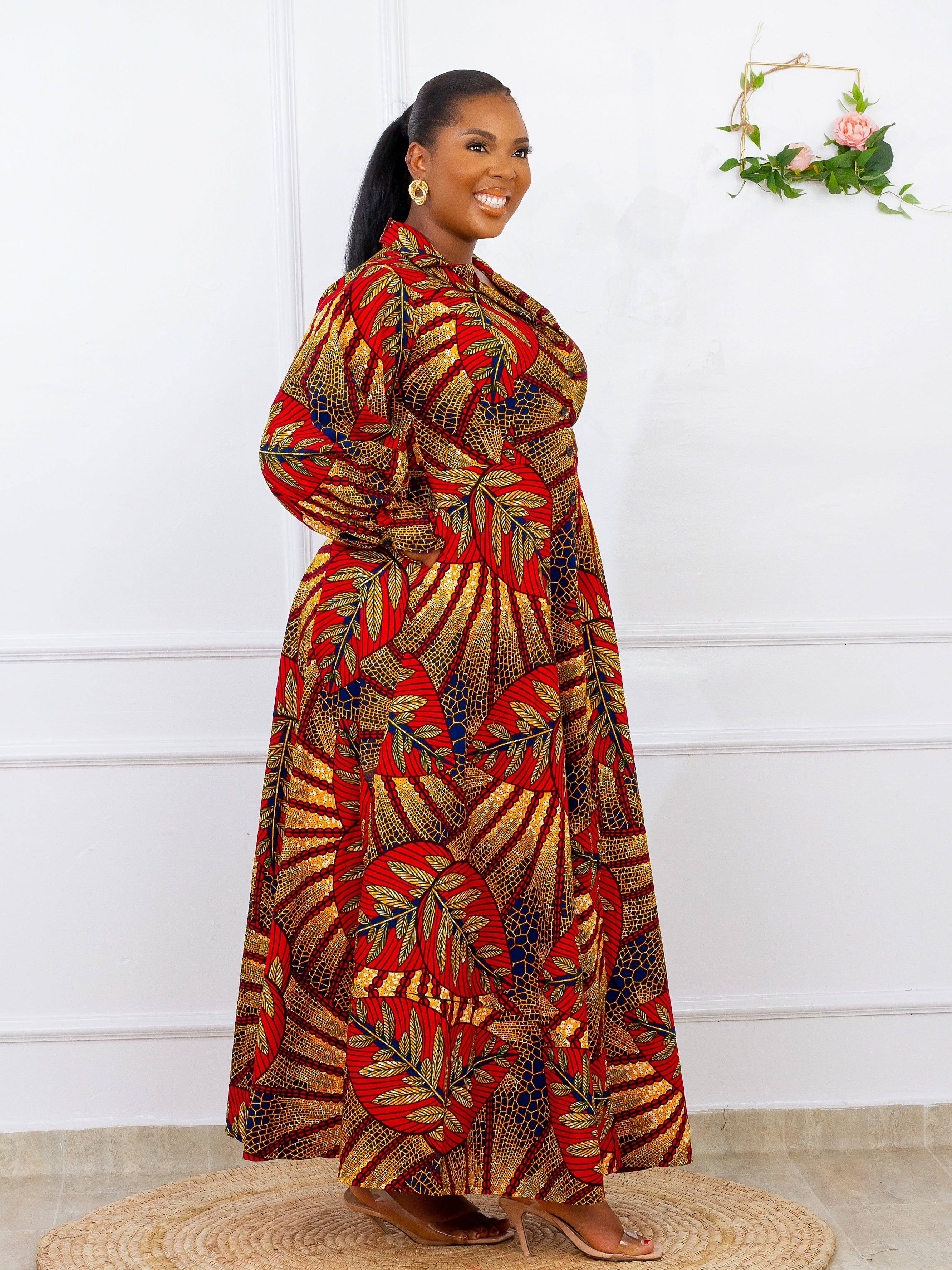 Feyi African Print Dress (Red)