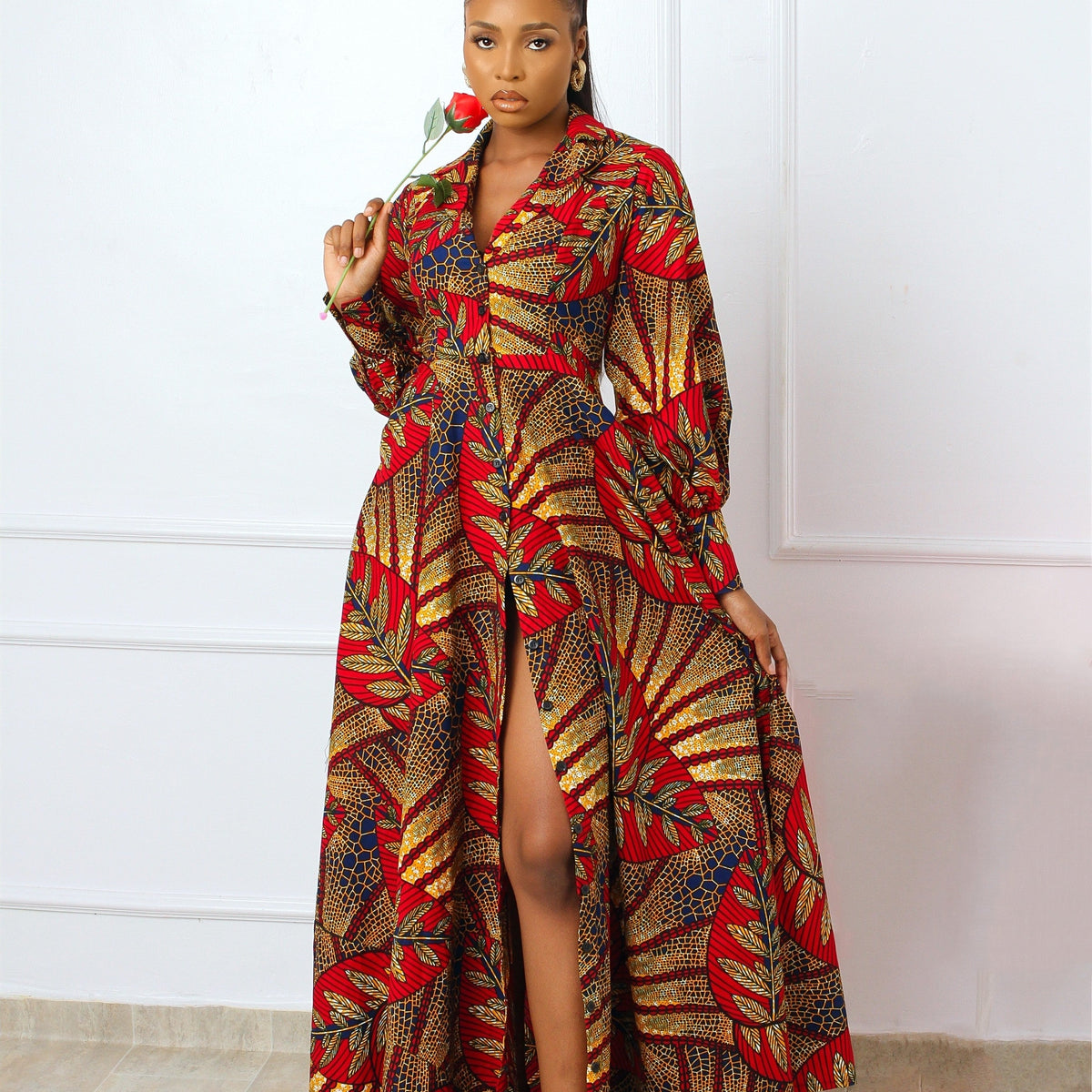 Feyi African Print Red Dress