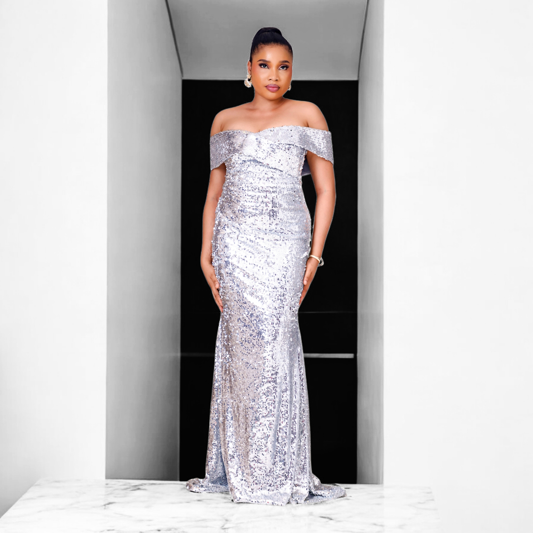 Audrey Sequin Mermaid Dress (Silver) NIKI KAY