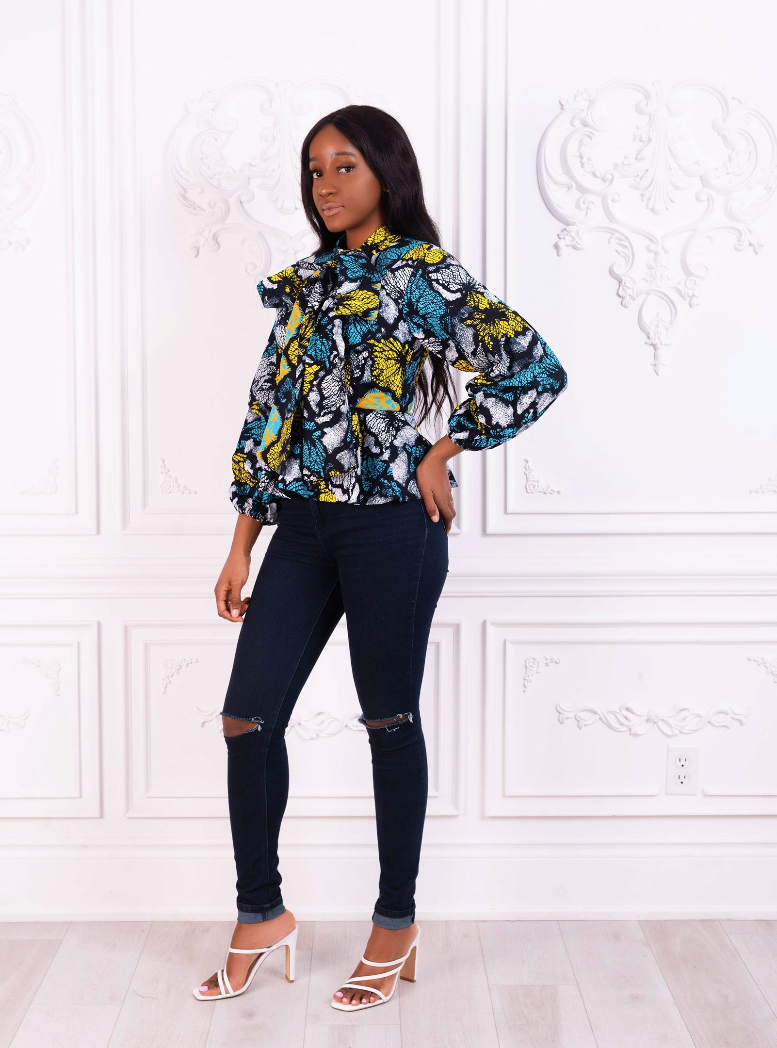 Idara African Print Peplum Top (Teal)